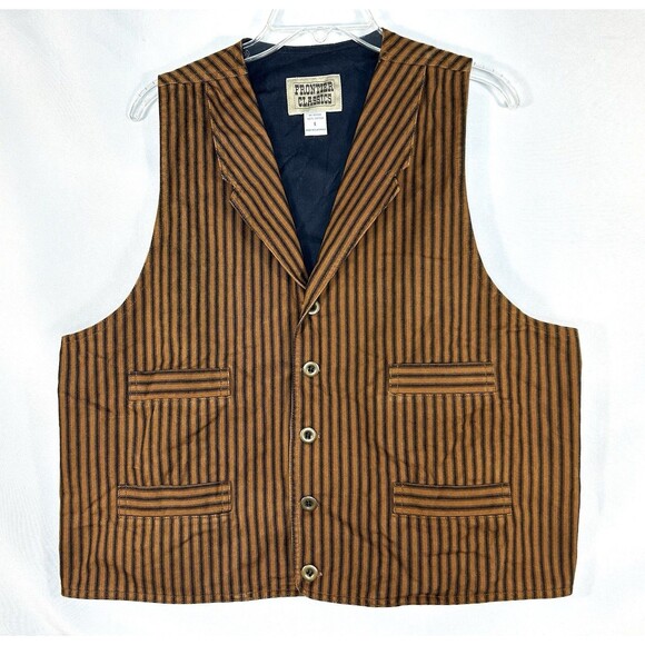 Frontier Classics Old West Canvas Vest Men’s L Brown Four Pockets Striped - Picture 1 of 6
